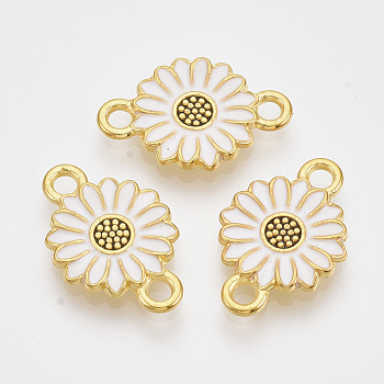 Golden Tone Alloy Links connectors, with Enamel, Daisy Flower, White, 20.5x13.5x2.5mm, Hole: 2mm