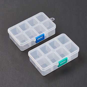 (Defective Closeout Sale: Scratch Mark) Plastic Bead Storage Containers, 8 Compartments, Rectangle, Mixed Color, 7.3x11x3cm