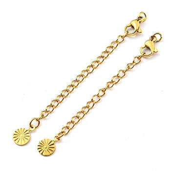 304 Stainless Steel Curb Chain Extender, End Chains with Lobster Claw Clasps and Sun Chain Tabs, Real 18K Gold Plated, 69mm