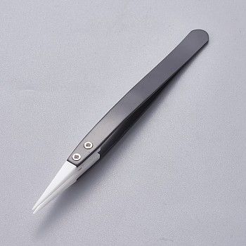 Stainless Steel Beading Tweezers, with Porcelain, Gunmetal & Stainless Steel Color, 13~13.1x0.95~1cm