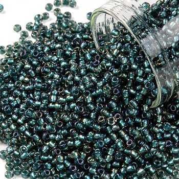 TOHO Round Seed Beads, Japanese Seed Beads, (270) Inside Color Crystal/Prairie Green Lined, 11/0, 2.2mm, Hole: 0.8mm, about 1110pcs/bottle, 10g/bottle