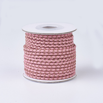 Braided Leather Cords, Round, Pink, 3mm, about 10yards/roll