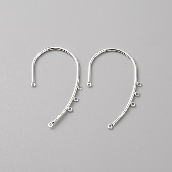 Iron Ear Cuff Findings, Climber Wrap Around Non-piercing Earring Findings with Horizontal Loops, Silver, 59x33x2mm, Hole: 1.4mm