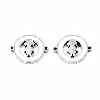 304 Stainless Steel Enamel Links Connectors, Laser Cut, Flat Round with Girl, White, Stainless Steel Color, 14.5x18.5x2mm, Hole: 1.2mm