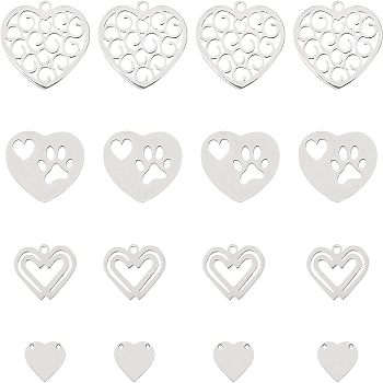 Unicraftale 201 Stainless Steel Pendants, Laser Cut, Hollow, Heart, Stainless Steel Color, 8.5~12x10~20x1mm, Hole: 1.6mm, 16pcs/box