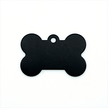 Colored Aluminum Pendants, Laser Cut, Double Sided Dog Pet Name Phone Number ID Tag Charm, Bone, Black, 20.5x30.5x1mm, Hole: 2mm