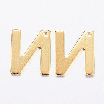 304 Stainless Steel Charms, Letter, Initial Charms, Real 18k Gold Plated, Letter.N, 11x6~12x0.8mm, Hole: 1mm