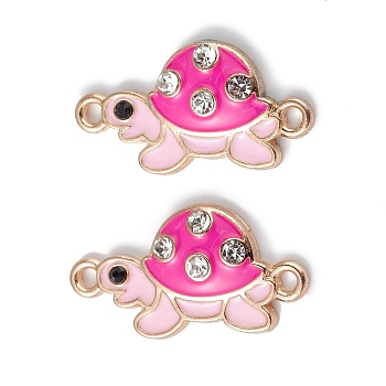 Alloy Enamel Connector Charms, Tortoise Links with Crystal Rhinestone, Light Gold, Cadmium Free & Nickel Free & Lead Free, Deep Pink, 23x12x3mm, Hole: 1.5mm
