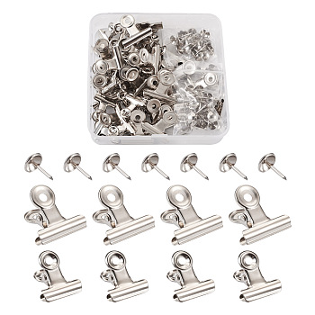 Iron Clips and Round Head Drawing Pins, Platinum, 40sets
