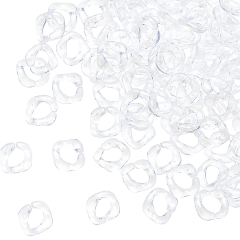 Transparent Acrylic Linking Rings, Quick Link Connectors, with Glitter Powder, Twisted Square, Clear, 17x16x4mm, 300pcs/bag