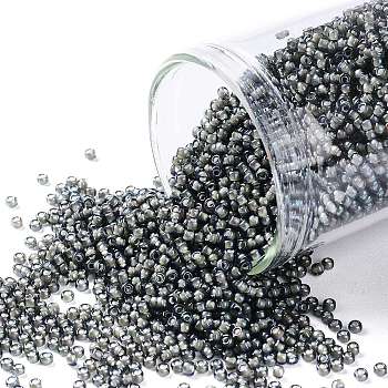 TOHO Round Seed Beads, Japanese Seed Beads, (383) White Lined Navy Luster, 15/0, 1.5mm, Hole: 0.7mm, about 3000pcs/10g