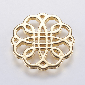 Brass Filigree Joiners Links, Long-Lasting Plated, Lead Free & Cadmium Free, Flower, Golden, 21x1.5mm, Hole: 0.5mm