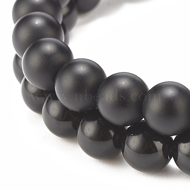 2Pcs 2 Style Synthetic Hematite & Black Stone & Natural Obsidian Stretch Bracelets Set with Cubic Zirconia Skull(BJEW-JB08120-03)-6