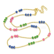 Brass Enamel Link Chain Necklaces, Lead Free & Cadmium Free & Nickel Free, Long-Lasting Plated, Real 18K Gold Plated, Colorful, 17.56 inch(44.6cm)(NJEW-H039-01G-02)