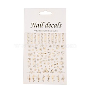 PET Christmas Laser Nail Art  Sticker, Self-adhesive, 3D Design, For Nail Tips Decorations, Mixed Christmas Theme Pattern, Gold, 10.4x8x0.02cm(MRMJ-B003-09G)