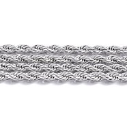 304 Stainless Steel Rope Chains, with Spool, Unwelded, Stainless Steel Color, 4mm, about 82.02 Feet(25m)/roll(CHS-H020-04P)