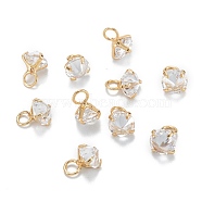 Brass Clear Cubic Zirconia Charms, Long-Lasting Plated, Diamond, Real 18k Gold Plated, 7.5x5.5x5.5mm, Hole: 2mm(ZIRC-G170-12G)