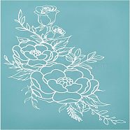 Self-Adhesive Silk Screen Printing Stencil, for Painting on Wood, DIY Decoration T-Shirt Fabric, Flower/Rose, Sky Blue, 28x22cm(DIY-WH0173-030)