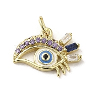 Brass Micro Pave Cubic Zirconia Pendants, with Glass and Enamel, with Jump Ring, Real 18K Gold Plated, Eye, Colorful, 12.5x16.5x2.5mm, Hole: 3mm(KK-E092-11G-04)
