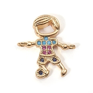 Brass Micro Pave Cubic Zirconia Links connectors, Boy, Colorful, Golden, 17x15.5x3mm, Hole: 1.2mm(ZIRC-L090-047G)