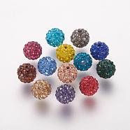 Polymer Clay Rhinestone Beads, Grade A, Round, Pave Disco Ball Beads, Mixed Color, 8x7.5mm, Hole: 1mm(RB-K050-8mm-C)
