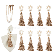 Wooden Beaded Napkin Rings, with Jute Tassel, Napkin Holder Adornment, Tan, 190~1500mm, 9pcs/set(AJEW-FH00006)