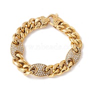 Crystal Rhinestone Oval Link Chains Bracelet, Ion Plating(IP) 304 Stainless Steel Curb Chains for Women, Golden, 8-5/8 inch(21.8cm)(BJEW-E107-05G-02)