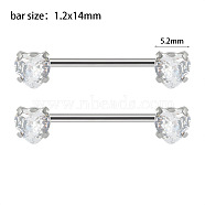 304 Stainless Steel Clear Cubic Zirconia Nipple Rings, Nipple Piercing Pins, Stainless Steel Color, Heart, 5.2mm, Pin: 14x1.2mm(WG434B5-02)