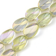 Transparent Electroplate Glass Bead Strands, Rainbow Plated, Teardrop, Champagne Yellow, 18.5x12.5x6mm, Hole: 1mm, about 40pcs/strand, 29.29 inch(74.4cm)(EGLA-C001-FR03)