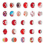 Acrylic & Resin & Polymer Clay Rhinestone European Beads, Large Hole Beads, with Silver Color Core, Rondelle, Red, Beads: 13.5~14x8~10mm, Hole: 5mm, 54pcs/bag, 1 bag/box(FPDL-NB0001-05)