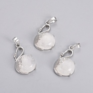 Natural Quartz Crystal Pendants, with Platinum Tone Brass Findings, Swan, 30.8x18.8x8.5mm, Hole: 7x5mm(G-L512-N11)