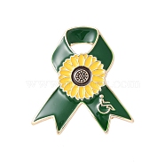 Awareness Ribbon with Sunflower Enamel Pins, Alloy Brooches for The Disabled, Green, 41x37mm(JEWB-H030-01KCG-01)