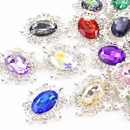 Acrylic Crystal Rhinestone Cabochons, with Silver Plated Alloy Findings, Cadmium Free & Lead Free, Faceted, Flat Back, Oval, Mixed Color, 32.5x29.5x5.5mm(PALLOY-T066-42)