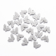201 Stainless Steel Charms, Butterfly, Stainless Steel Color, 8.5x11.5x0.8mm, Hole: 1mm(STAS-L197-09P)