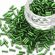 Plated Glass Bugle Beads, Metallic Colours, Green, 6x2mm, Hole: 1mm, about 10000pcs/Pound(SEED-S046-01B-27)