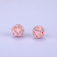 Printed Round Silicone Focal Beads, Pink, 15x15mm, Hole: 2mm(SI-JX0056A-91)