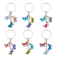 2 Sets Printed Alloy Enamel Keychains, with Iron Split Key Rings and 304 Stainless Steel Jump Rings, Butterfly, with 1Pc Rectangle Velvet Pouches, Mixed Color, 7.5cm, 6pcs/set, 2 sets(KEYC-OC0001-29)