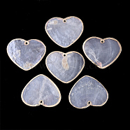 Edge Golden Plated Capiz Shell Pendants, Heart, Clear, 33.5x39x1mm, Hole: 1.6mm(SHEL-S276-35)
