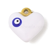 304 Stainless Steel Enamel Pendants, Golden, Heart with Evil Eye Charm, White, 17x17x6.5mm, Hole: 1.8mm(STAS-M071-02C)