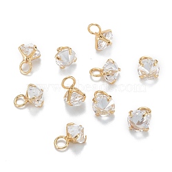 Brass Clear Cubic Zirconia Charms, Long-Lasting Plated, Diamond, Real 18K Gold Plated, 9.5x6.5x6.5mm, Hole: 3mm(ZIRC-G170-12G)