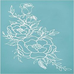 Self-Adhesive Silk Screen Printing Stencil, for Painting on Wood, DIY Decoration T-Shirt Fabric, Flower/Rose, Sky Blue, 28x22cm(DIY-WH0173-030)