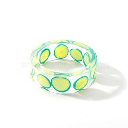 Resin Plain Band Rings, Polymer Clay Fruit Slice inside Rings for Women Girls, Lemon, 17mm(FS-WG41763-13)