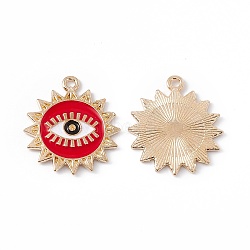 Alloy Enamel Pendants, Sun with Eye Pattern, Light Gold, Red, 21.5x19x1.5mm, Hole: 1.5mm(ENAM-G209-01KCG-02)