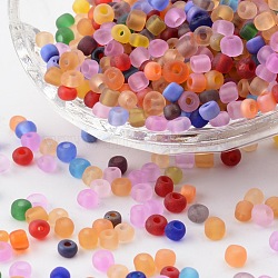 Glass Seed Beads, Frosted Colors, Round, Mixed Color, 4mm, Hole: 1~1.5mm, about 4500pcs/pound(SEED-A008-4mm)