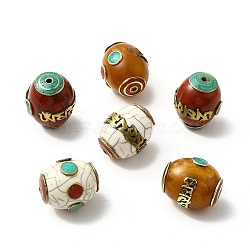 Brass Beeswax Beads, with Synthetic Turquoise, Column, Antique Golden, 27~29x23.5~24x23.5~24.5mm, Hole: 2mm(KK-H437-09AG)