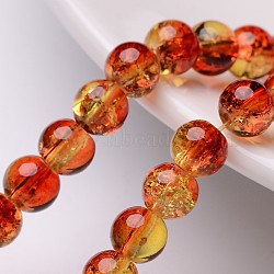 Crackle Glass Beads Strands, Round, Tomato, 6mm, Hole: 1.3~1.6mm, about 133pcs/strand, 31.4 inch(X-CCG-Q002-6mm-10)