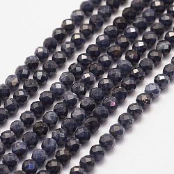 Natural Sapphire Bead Strands, Faceted, Round, 4mm, Hole: 1mm, about 95pcs/strand, 15.4 inch(G-P279-41-4mm)