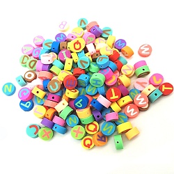 100Pcs Handmade Polymer Clay Beads, Flat Round with Letter A~Z, Mixed Color, 10x5mm, Hole: 1.4mm(CLAY-CJ0001-26)