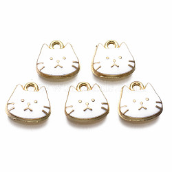 Alloy Enamel Charms, Light Gold, Cadmium Free & Nickel Free & Lead Free, Cat, White, 11.5x11.5x3mm, Hole: 1.4mm(X-ENAM-T011-95A-NR)