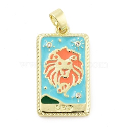 Rack Plating Brass Micro Pave Clear Cubic Zirconia Pendants, with Enamel, Cadmium Free & Lead Free, Real 18K Gold Plated, Rectangle with Constellations Charm, Leo, 27x15x2mm, Hole: 3.5x6mm(KK-S371-02G-02)